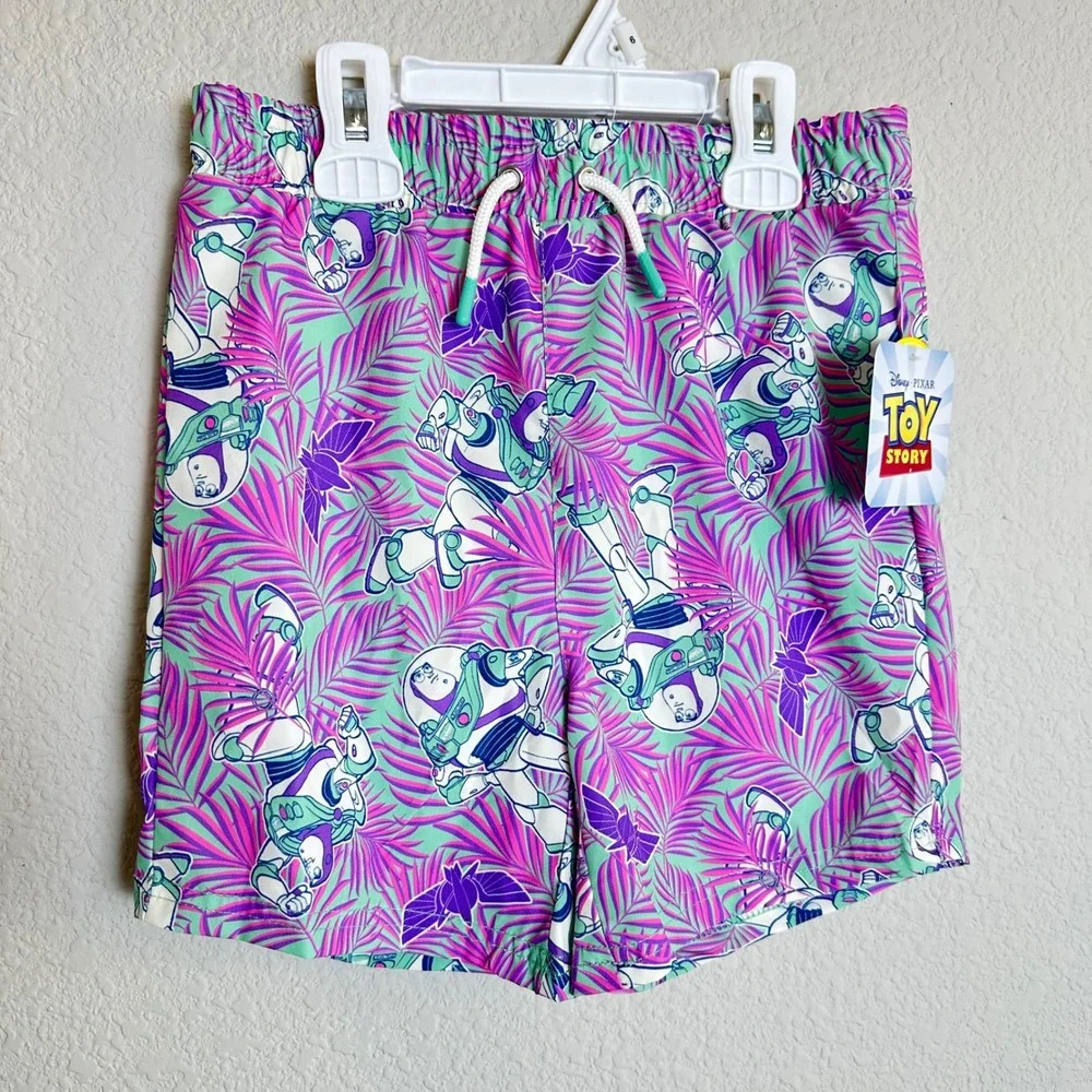 Disney Toy Story Buzz Lightyear Kids Swim Trunks Tropical Palm UPF 50 Size 6 NEW